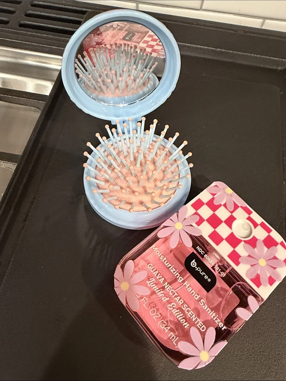 NEW Daisy Duck Blue Travel Hairbrush Compact and Pink Daisy Hand Sanitizer
